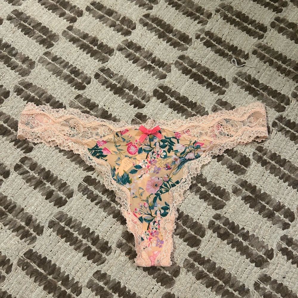Victoria's Secret Floral Lace Panty in Pink and Green